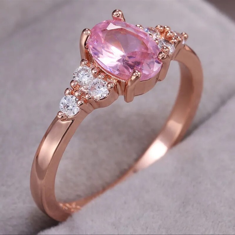 Dainty Pink & Gold Crystal Ring - Picture 5 of 7